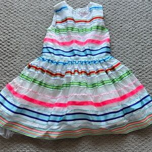 Halabaloo White Dress with Neon Pink, Blue & Green Stripes